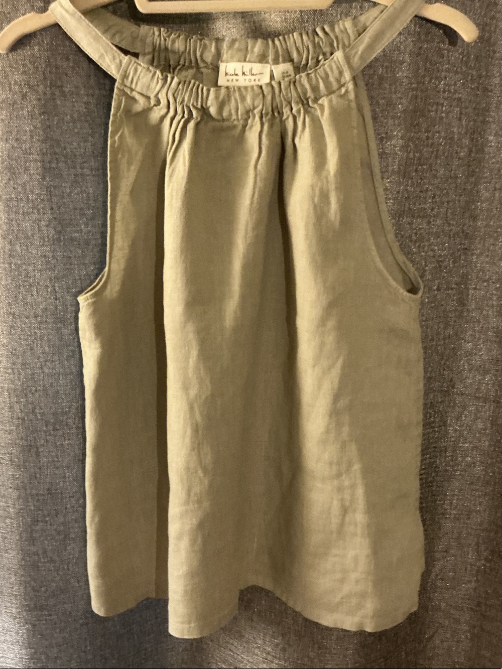 Nicole Miller Olive Green Linen Halter-Style Blouse